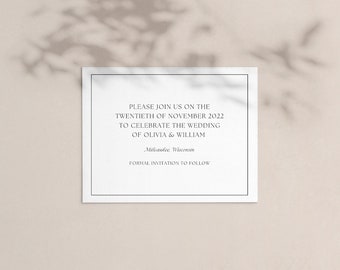 Plantilla minimalista para guardar la fecha de boda: Canva en blanco y negro (descarga digital)