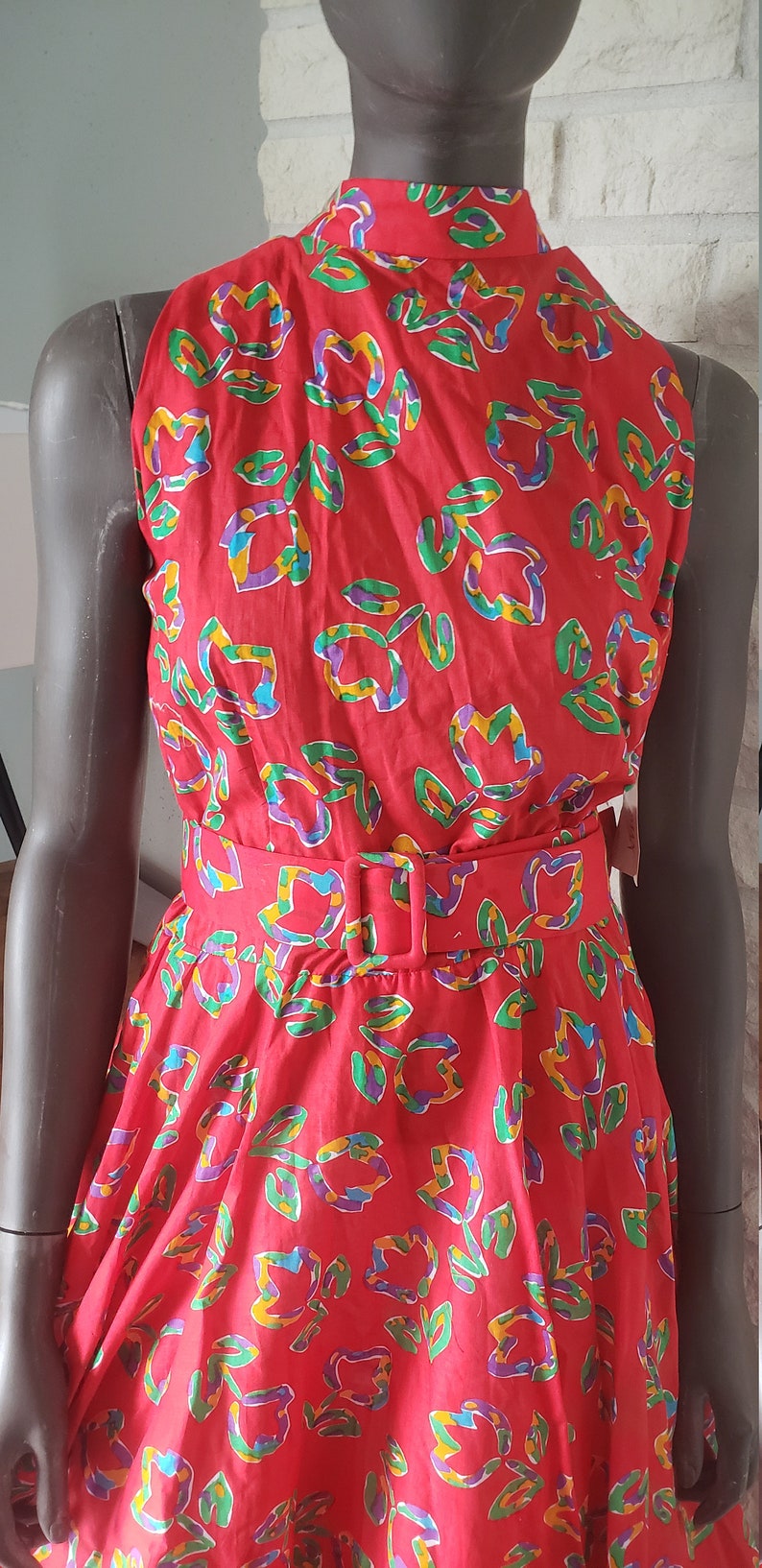 Red floral day dress
