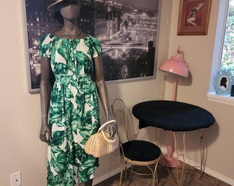 60s Tropical Leaf Print Dress
