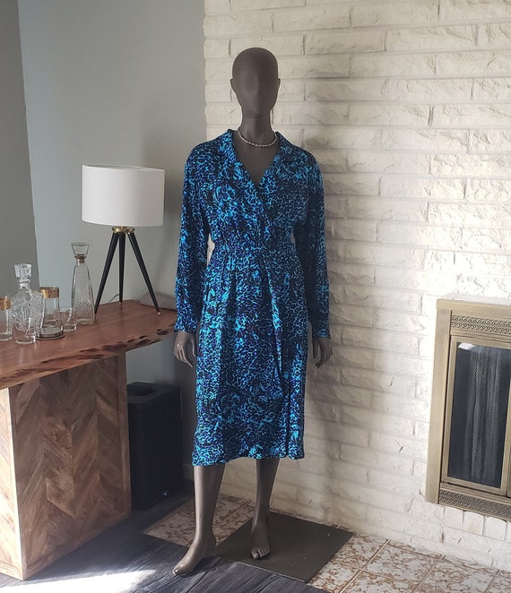 blue leopard wrap dress