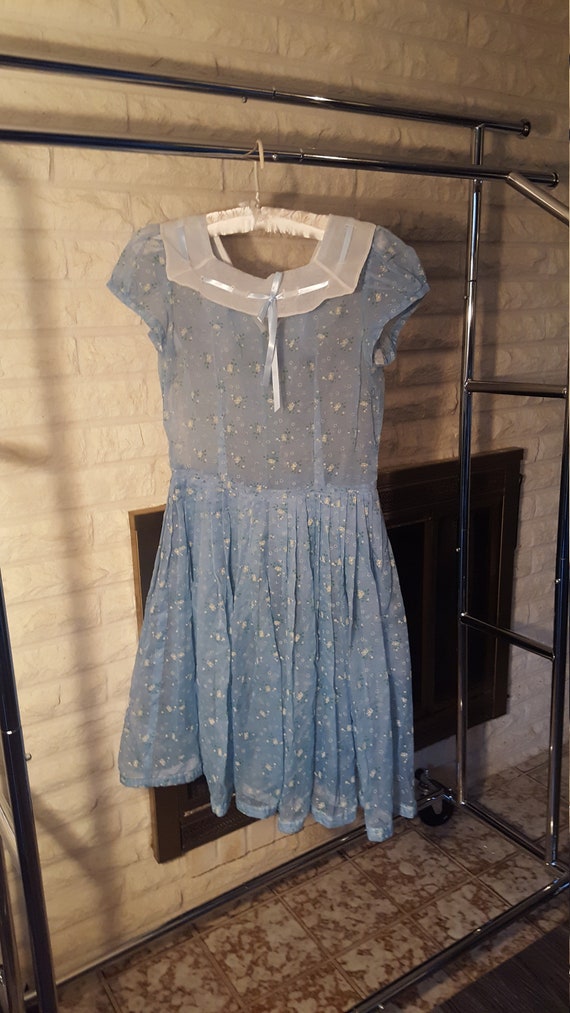 50s blue floral organdy day dress
