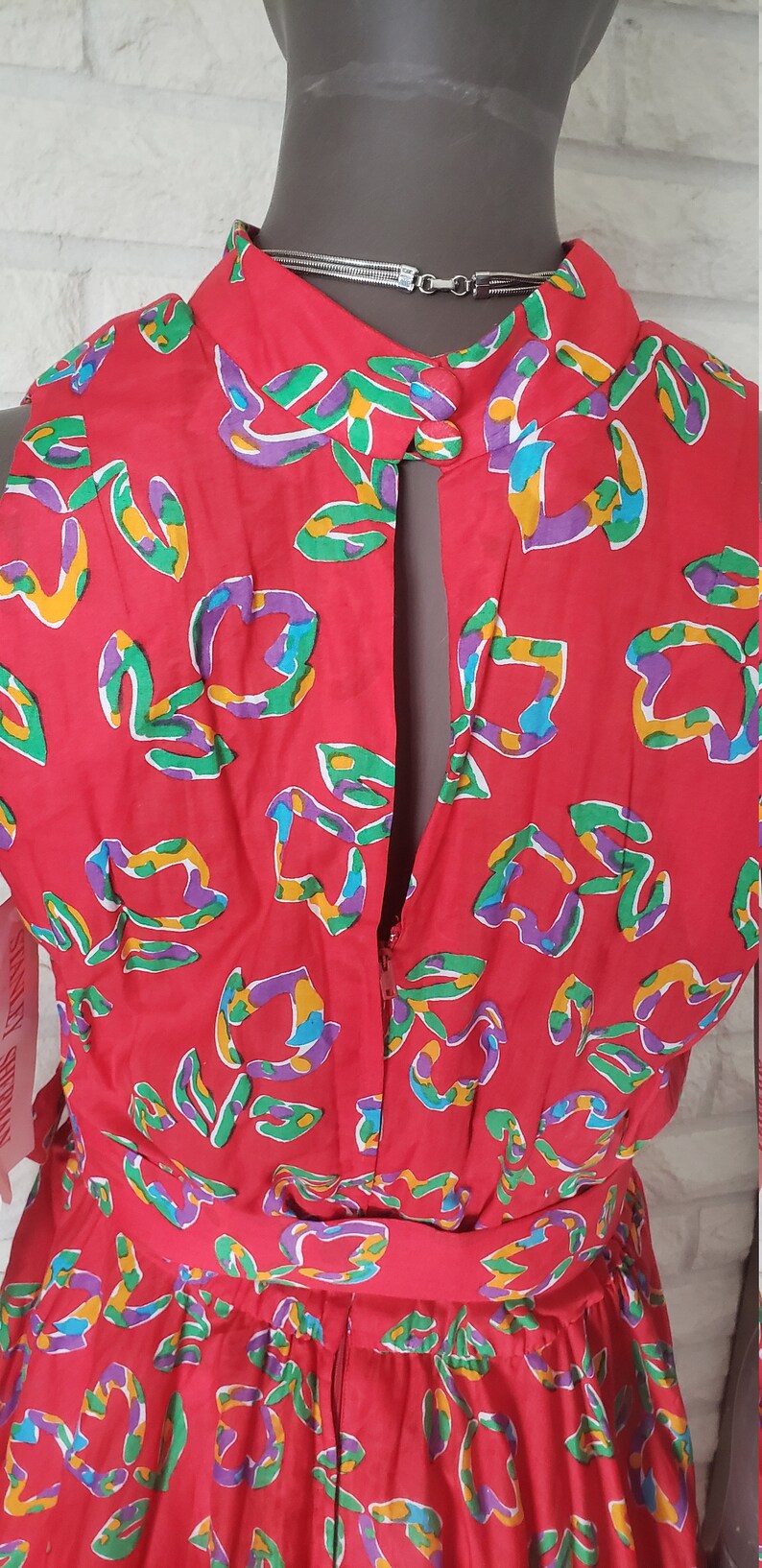 Red floral day dress