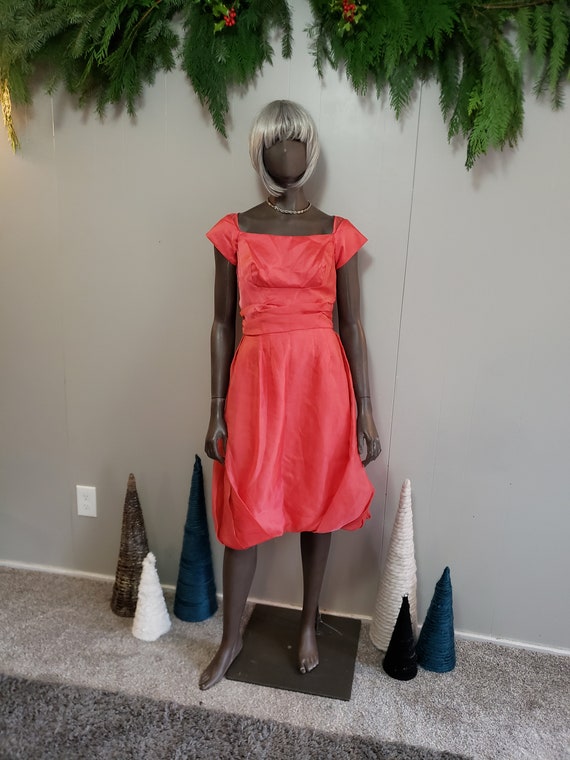 50s/60s Coral Silk Chiffon Taffeta Bubble hem Dred