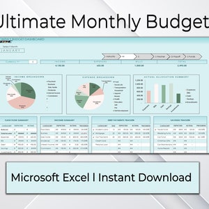 Monthly Budget Spreadsheet, Final Google Sheets, Budget Template for Excel Savings tracker, budget planner, and financial planner.