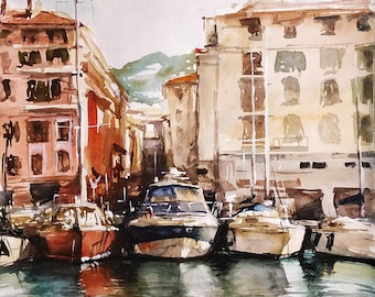 painting of the Old port in Nice