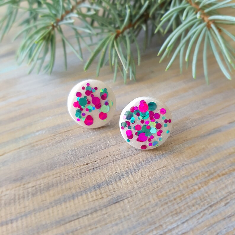 Confetti earrings Polymer Clay Studs Epoxy resin Studs Etsy