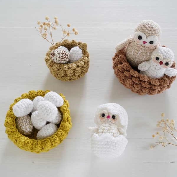 Cozy owl nests - crochet pattern - amigurumi