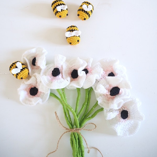 Patron de fleurs au crochet - Explications anémones et abeilles au crochet