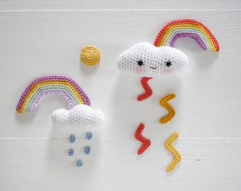 Crochet cloud, rainbow, sun and lightning - explanations