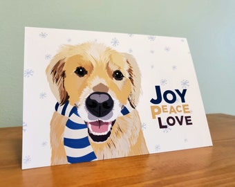 5 x 7 Pup Christmas Cards - Joy Peace Love - Pack of 4