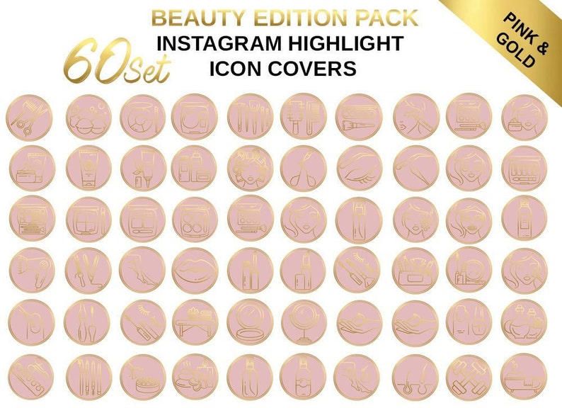 60 Set Beauty Edition Instagram Story Highlight Icon Covers Gold and Dusty Pink