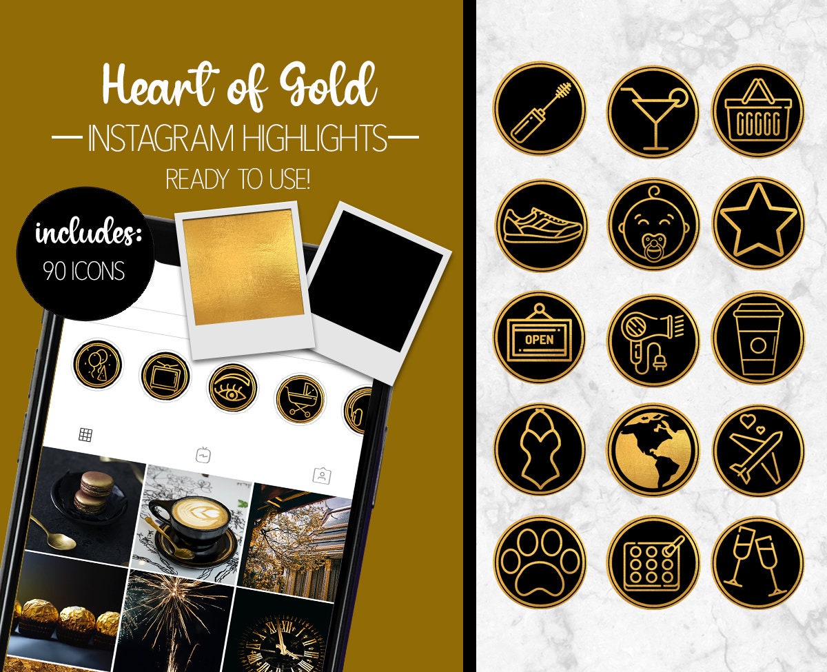 90 Instagram Story Highlight Icon Covers Gold Foil Black - Etsy Australia