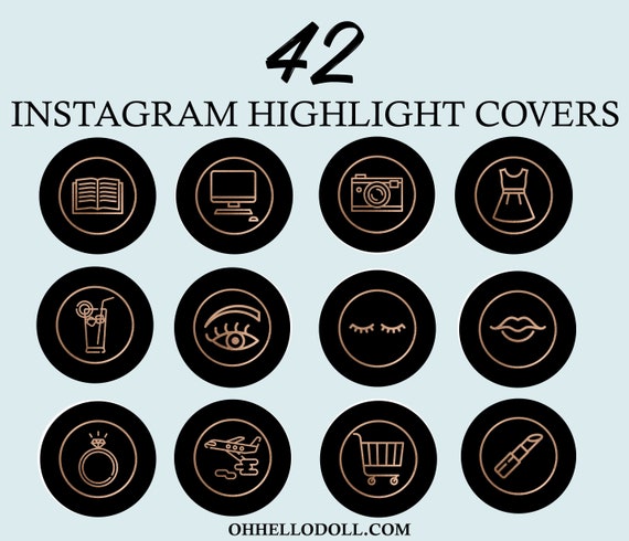 42 Instagram Story Highlight Icon Covers Rose Gold Black | Etsy
