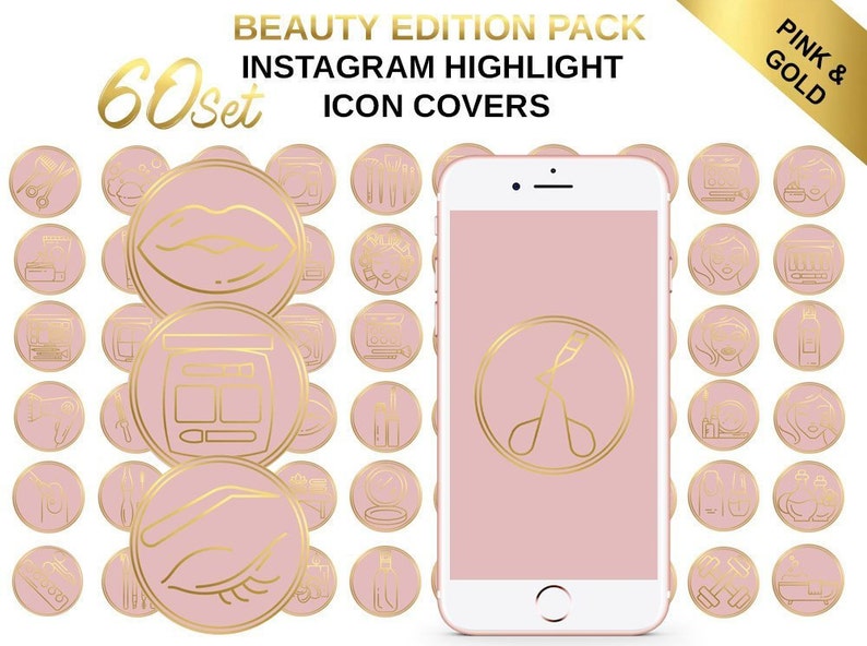 60 Set Beauty Edition Instagram Story Highlight Icon Covers Gold and Dusty Pink