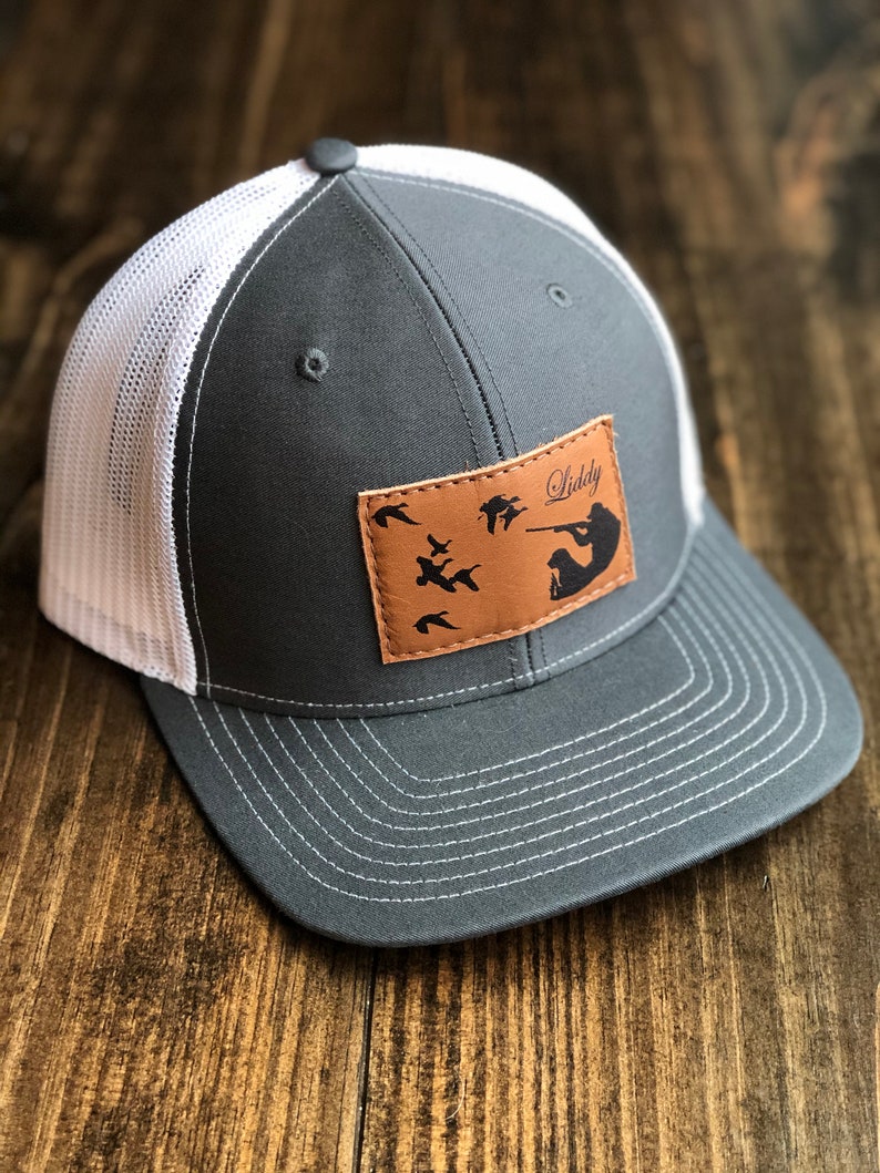 Leather Patched Trucker Hat Etsy