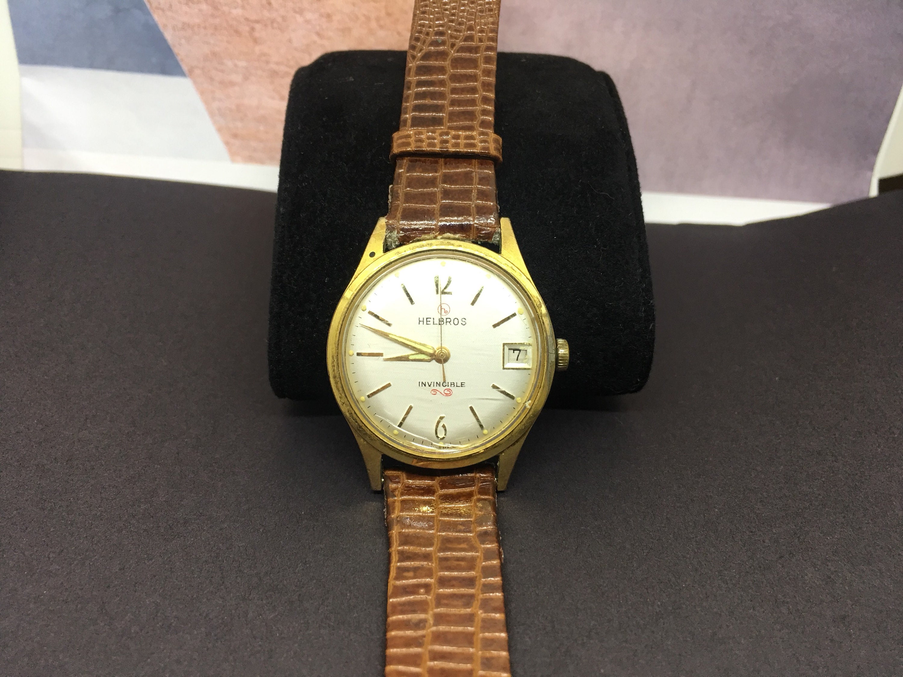 Vintage Helbros Swiss Made Mechanical Gold Wrist Watch With