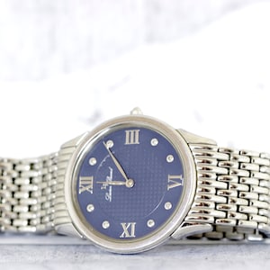 Lucien Piccard ALL STAINLESS STEEL Diamond Embellished Sapphire Crystal Wrist Watch