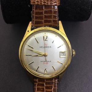 Vintage Helbros Swiss Made Mechanical Gold Wrist Watch with Date Dial