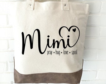 MIMI Canvas Tote Bag | Custom Christian Grandparent Tote | Personalized Knitting | Mimi Life Gifts | Travel | Shopping | Pray Love Spoil