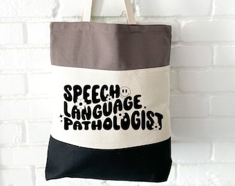 Speech Language Pathologist Gift | Personalized SLP Graduation Gift | Tote for Women | Retro Speech Therapist Tote Bag | Holiday Gift