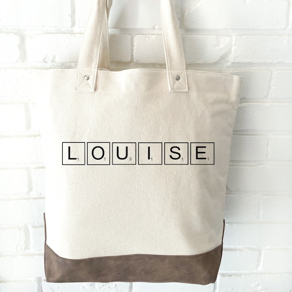 Personalized Scrabble Letters Name Gift | Tote Bag For Teacher | Graduation Gift for Co-Worker | Work Game Carrying Bag Bag | Birthday Gift