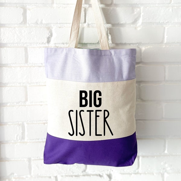 Big Sister Gift for Toddler | New Big Sister Tote Bag | Kid Overnight Tote Bag | Personalized Canvas Book Bag | Baby Shower Gift for Sibling