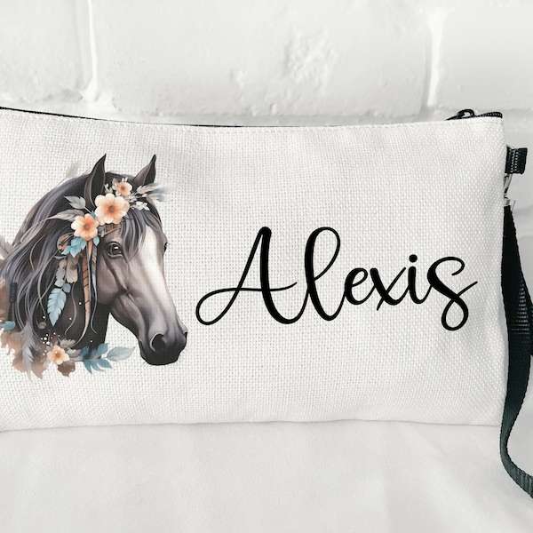 Horse Gift for Teenage Girl | Personalized Makeup Bag Gifts | Pre-Teen Accessory Pouch | Gift for Horse Lovers | Custom Cosmetic Bag