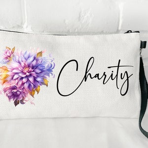 Wildflower Gift | Birthflower Personalized Makeup Bag | Accessory Pouch | Girls Trip Gifts | Bridal Party Bag | Gift for Her