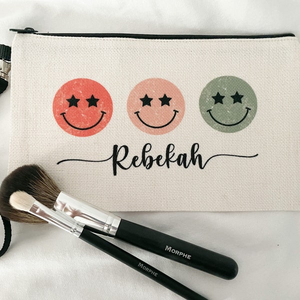 Graduation Girl Gifts | Accessory Pouch |Personalized Smile Happy Face Makeup Bag | Travel Medicine Kit | Zipper Hygiene Bag | Cheer