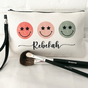 Teenage Girl Gifts | Personalized Makeup Bag | Smile Happy Face | Pre-Teen Accessory Pouch | Travel Medicine Kit | Zipper Hygiene Bag