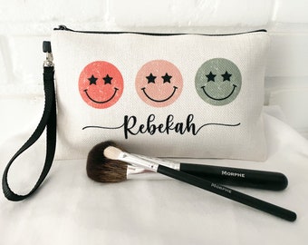 Teenage Girl Gifts | Personalized Makeup Bag | Smile Happy Face | Pre-Teen Accessory Pouch | Travel Medicine Kit | Zipper Hygiene Bag