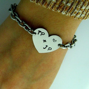 Personalized Carved into my Heart Bracelet, Old School Tree Carving Bracelet, Couples Bracelet, Hand stamped Heart Bracelet, Valentines Day