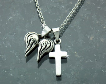 Angel Wings and Cross Necklace  Psalms 91 On a 16-20" Chain Can be personalized