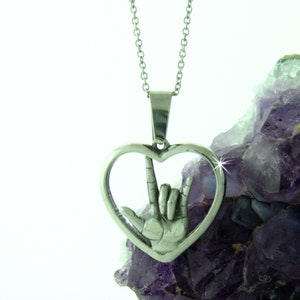American Sign Language "I love you" Heart Necklace(large or medium pendant), (S247)  ASL  "I love you" hand symbol Necklace