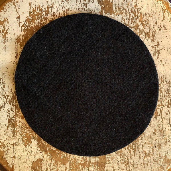 Wool Applique Textured Black 8" Mill Dyed Pre Cut Round Mat