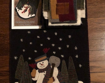 Wool Applique kit "Snowman for Hire" pattern by Primitive Gatherings