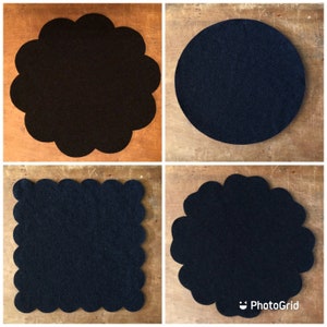 Textured Black Wool Applique Mill Dyed Pre Cut Set of 4 Mats