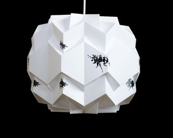 Origami pendant lamp "FLY" screen printing black and white size M