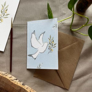 Biglietto d'auguri di lusso con una colomba bianca della pace - Prodotto in Israele - Arte floreale ad acquerello su carta di alta qualità - Busta inclusa
