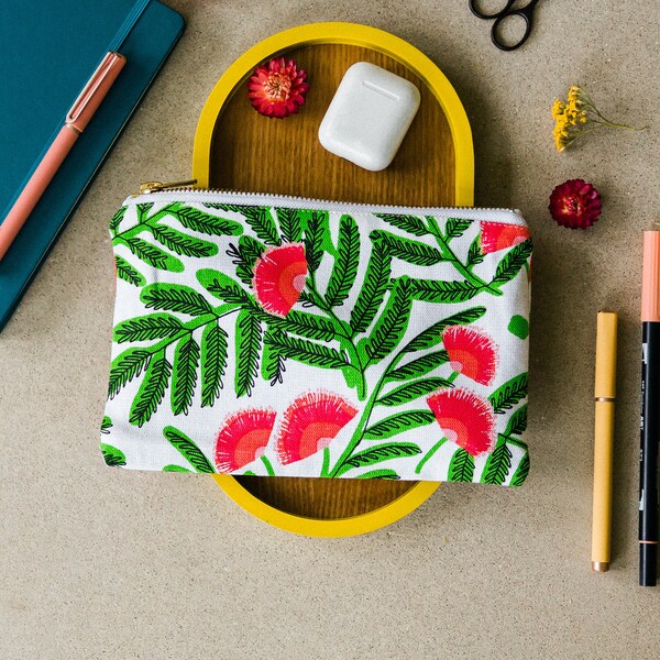 Tropical Mimosa Cotton Zipper Pouch