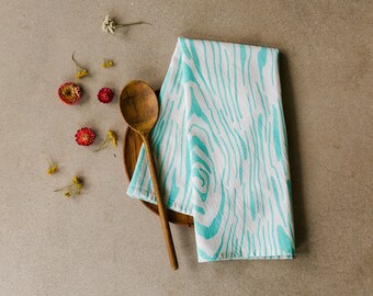 Vintage Kitchen Blue Wood Grain Cotton Tea Towel