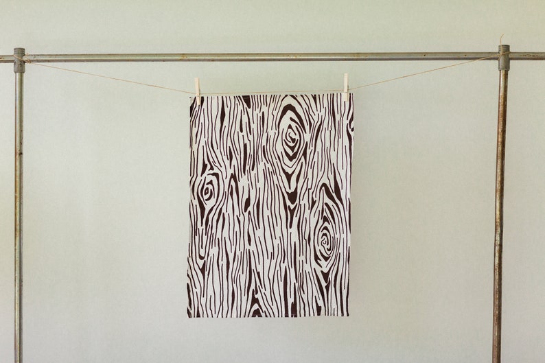 Vintage Kitchen Dark Brown Wood Grain Cotton Tea Towel image 3