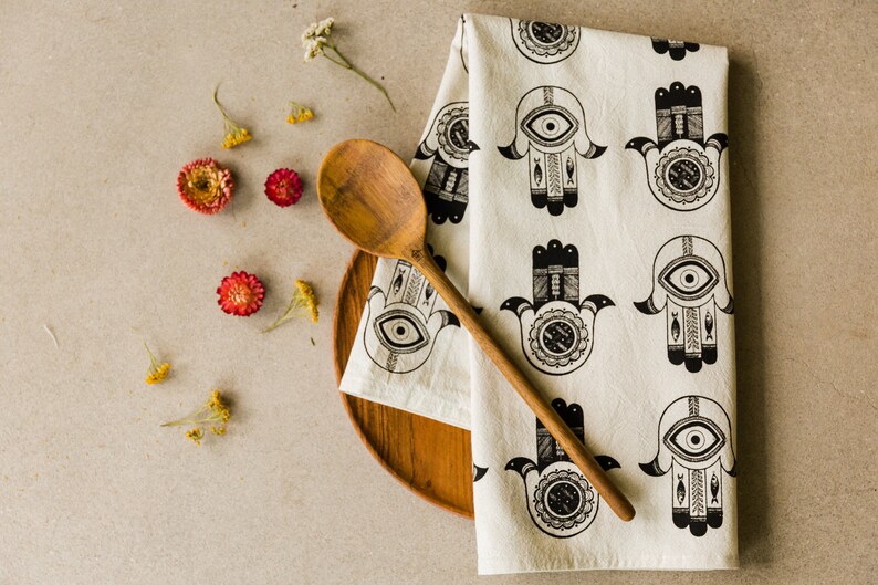 Vintage Kitchen Hamsa Cotton Tea Towel image 1