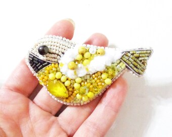 Yellow embroidery bird brooch