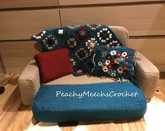 PATTERN. Knit Cat Couch Pattern. Bundled with Crochet Granny Square Blanket and 2 Knit/Crochet Pillow Patterns