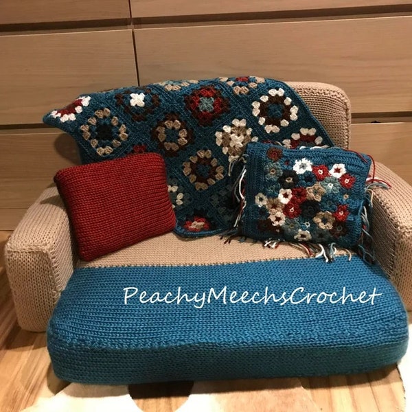 PATTERN. Knit Cat Couch Pattern. Bundled with Crochet Granny Square Blanket and 2 Knit/Crochet Pillow Patterns