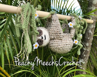 PATTERN. Crochet Sloth Pattern. Sloth Plant Hanger with Vines and Flowers. Crochet Succulent Planter. Crochet Plant. DIGITAL PATTERN