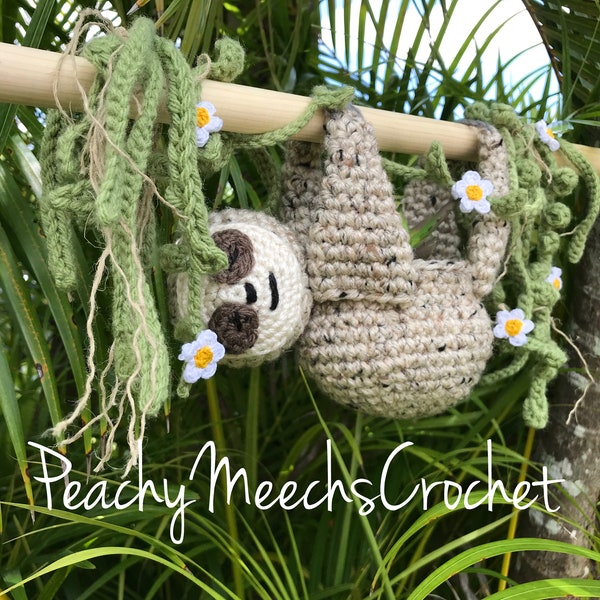 PATTERN. Crochet Sloth Pattern. Sloth Plant Hanger with Vines and Flowers. Crochet Succulent Planter. Crochet Plant. DIGITAL PATTERN