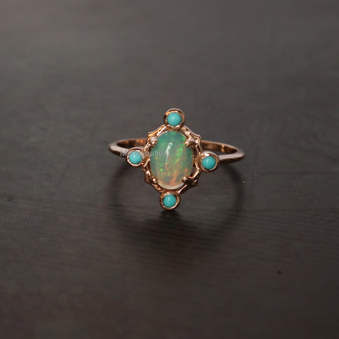 Welo Opal Arizona Turquoise Ring 14k Solid Gold Alternate - Etsy