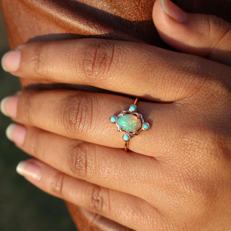 Welo Opal Arizona Turquoise Ring 14k Solid Gold Alternate